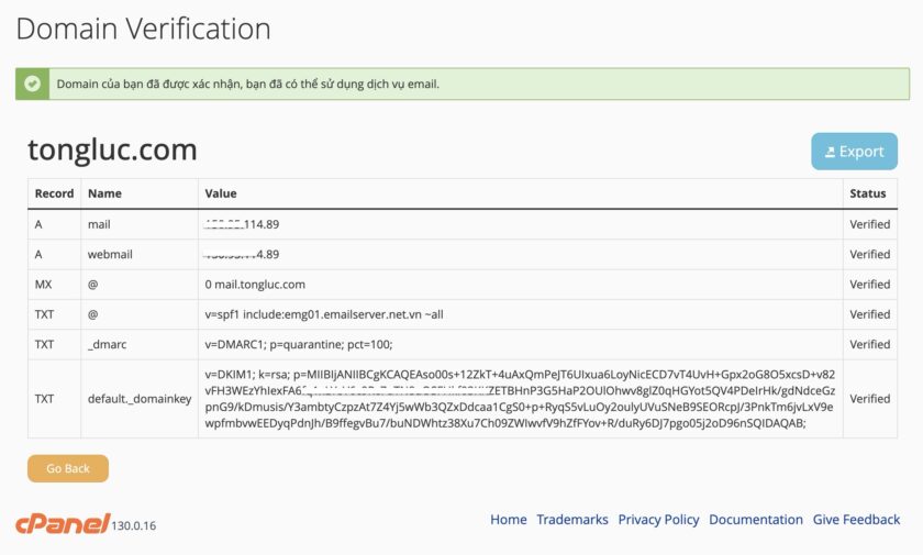 Export dns on cpanel